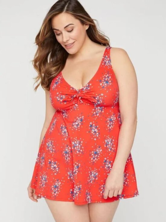 Catherines Other - NWT Catherine's One-Piece Swim Dress, Red/Blue Stars - Plus Size 28W